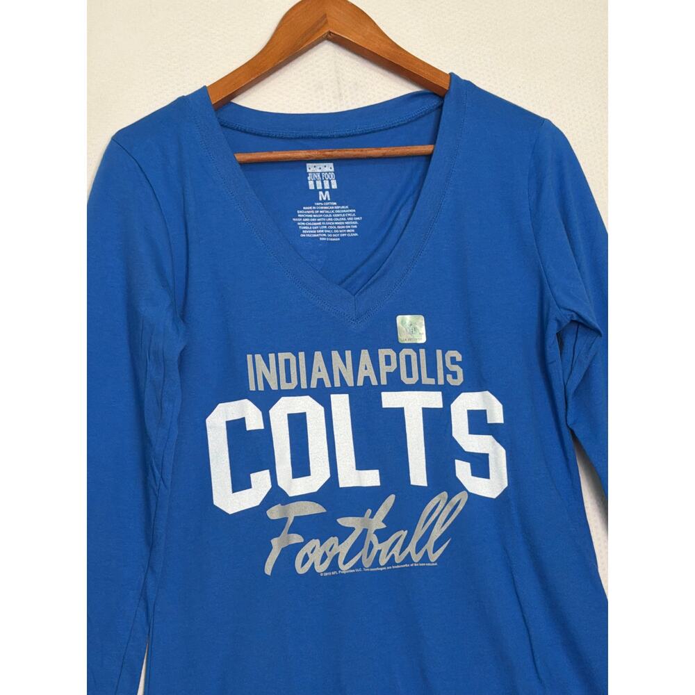 Indianapolis Colts NFL Long Sleeve V Neck T Shirt Blue Women M 100% Cotton NWOT - Picture 2 of 8